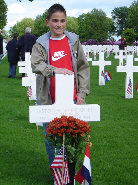 Marvin at the grave of Pfc Aston H. Morgan III